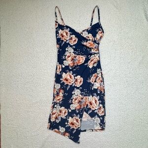 Flower summer dress. Scrunch on one side and slit on legs.